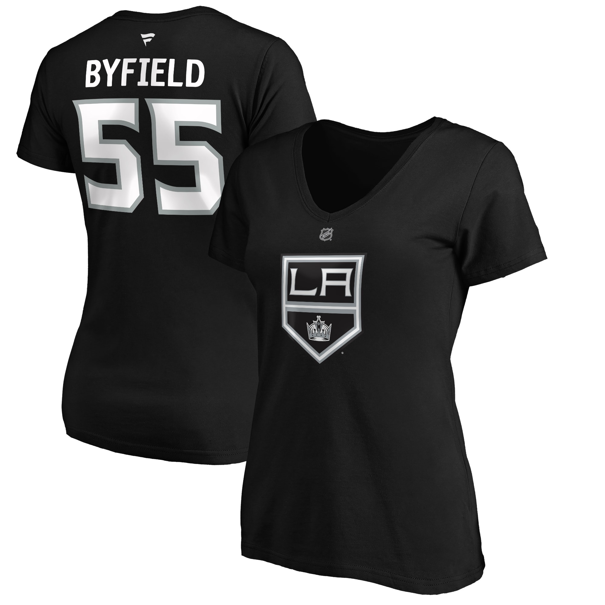 Women's Fanatics Quinton Byfield Black Los Angeles Kings Authentic Stack Name \u0026 Number V-Neck T-Shirt